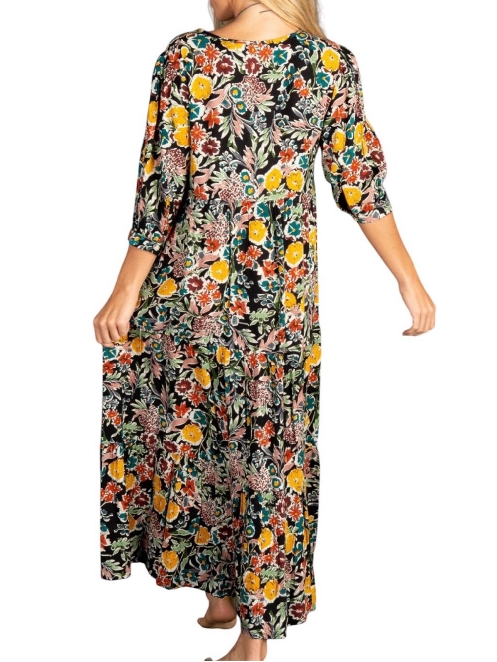 NATURAL LIFE Rayon Maxi Dress Tropical Garden Roses Floral XS NWT - Picture 3 of 11